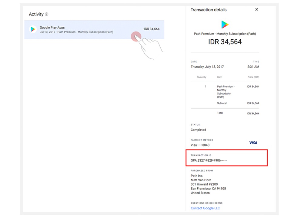 Transaction details.